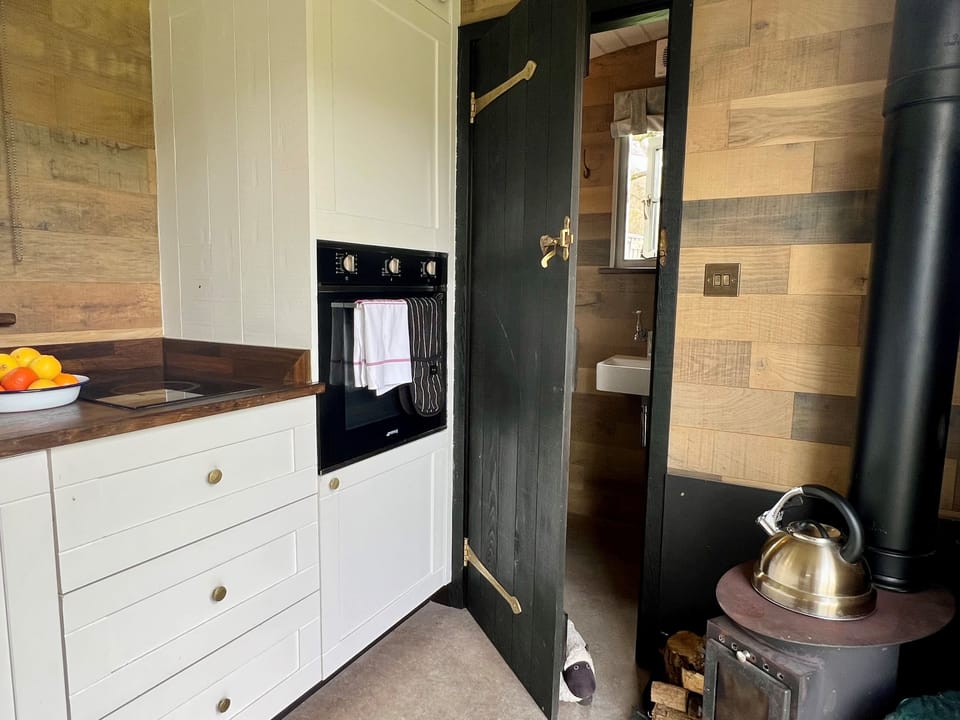 The Shepherds Snug, Powerstock: The shower room with hand basin and WC sits off the kitchen