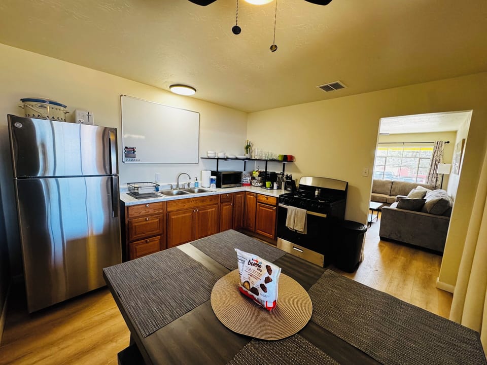 Full Kitchen with everything needed for short term and long term stays!