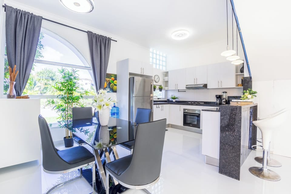 A dining area that comfortably seats up to 4 people.