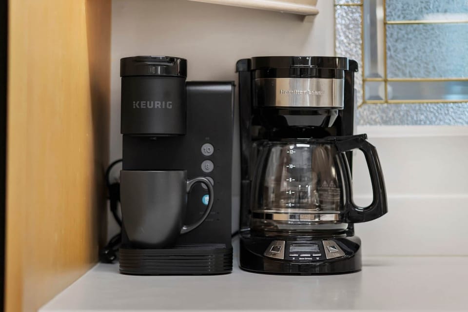 Multiple coffee options in the kitchen and kitchenette