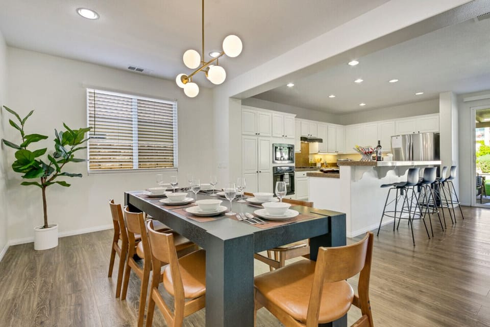 Gather in this warm dinning area