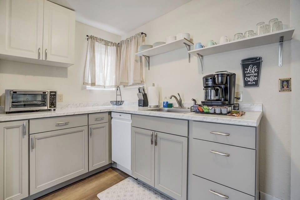 Enjoy homecooked meals in the kitchen, equipped with everything needed for an extended stay!