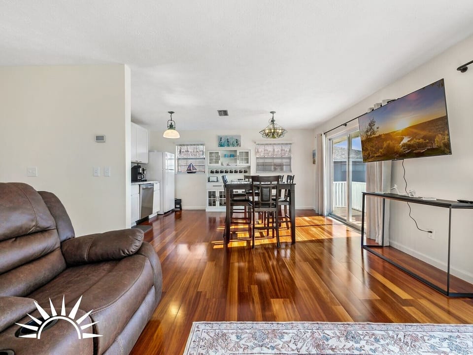 view from living area to dining
