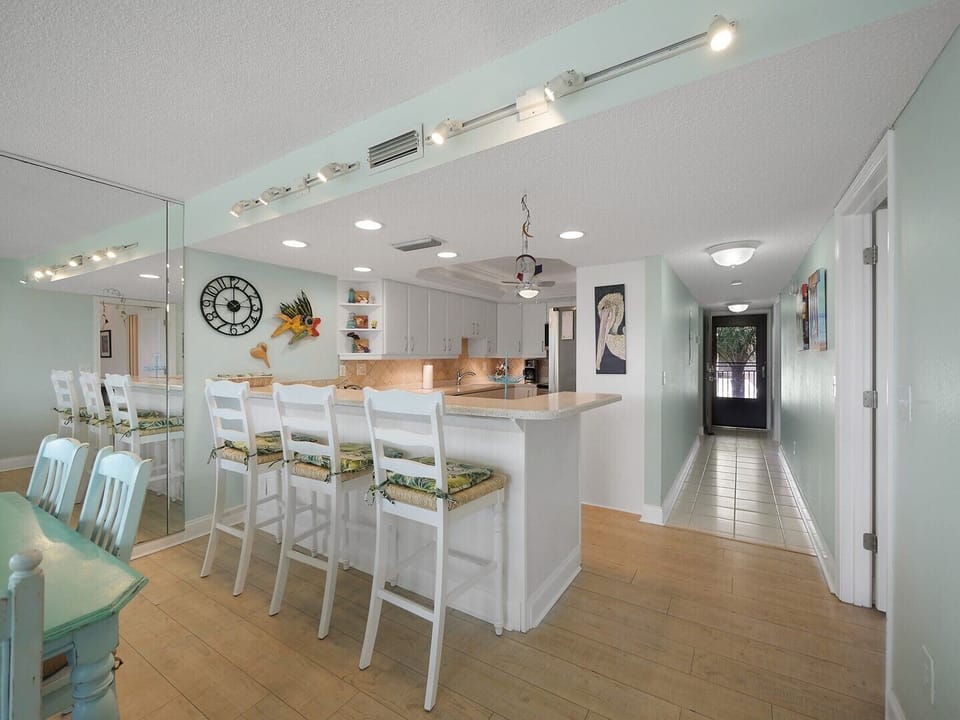 kitchen counter dining area