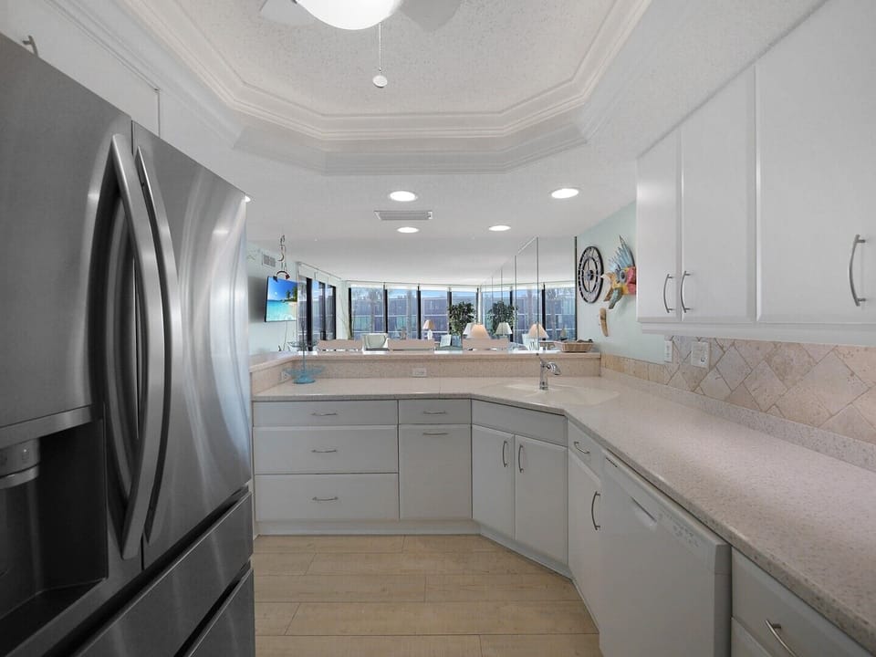 view from kitchen to living area