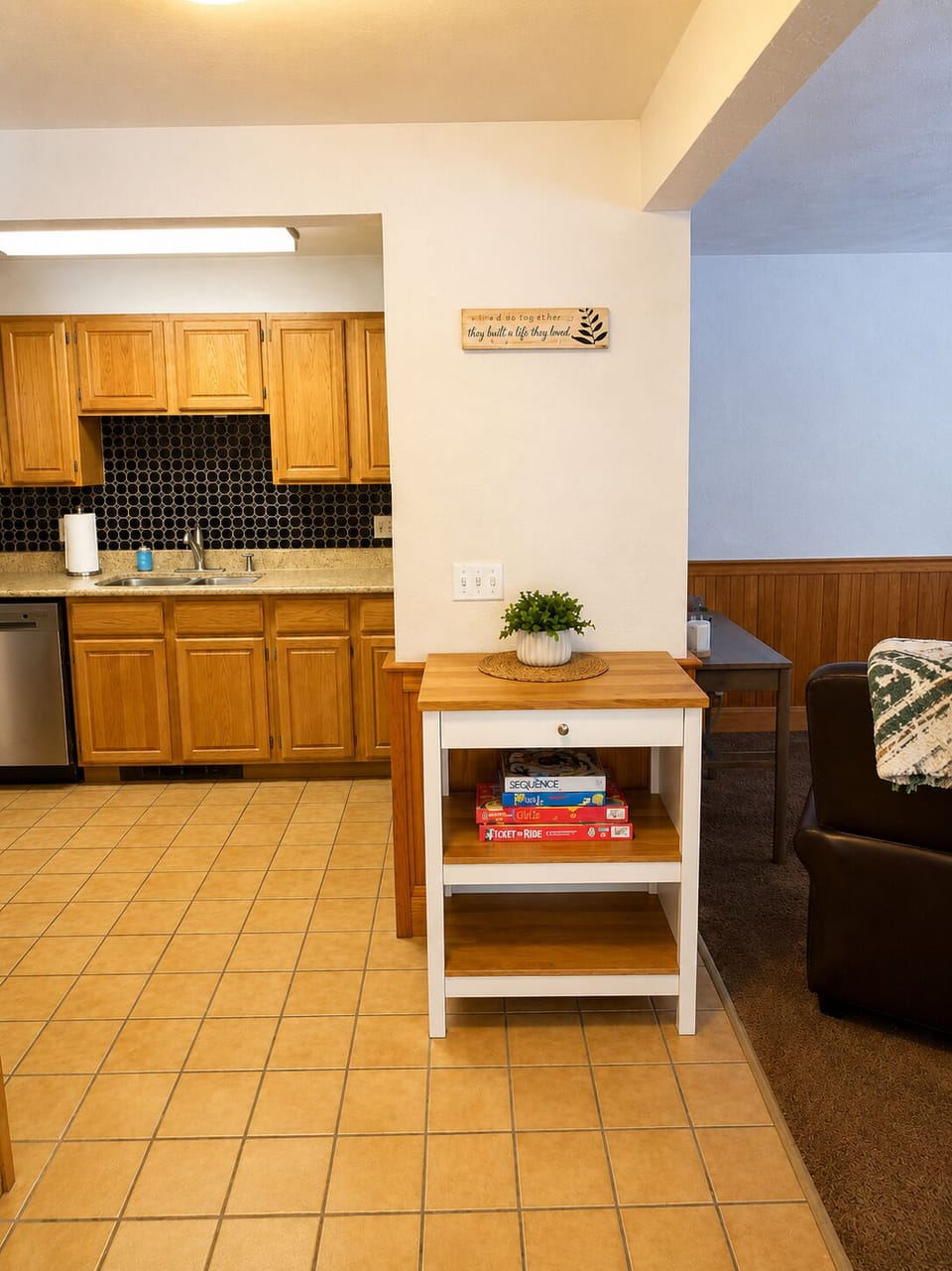 Cozy kitchen with extra island space and easy flow to the living area