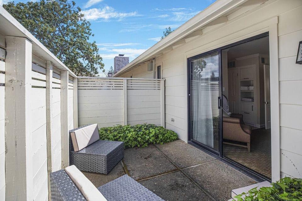 Step out to your own secluded patio space—ideal for sipping coffee in the morning or enjoying wine under the stars.