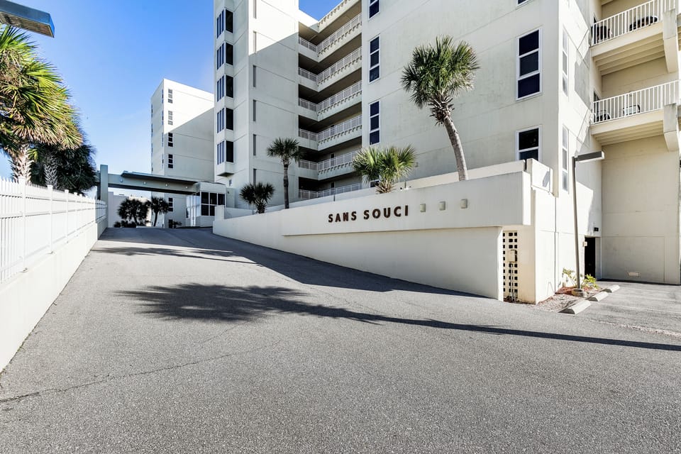 Corner front photo of San Souci Condominiums. 