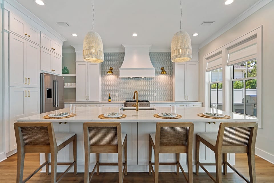 Chef’s kitchen — fully stocked & ready for group meals and beach-day snacks