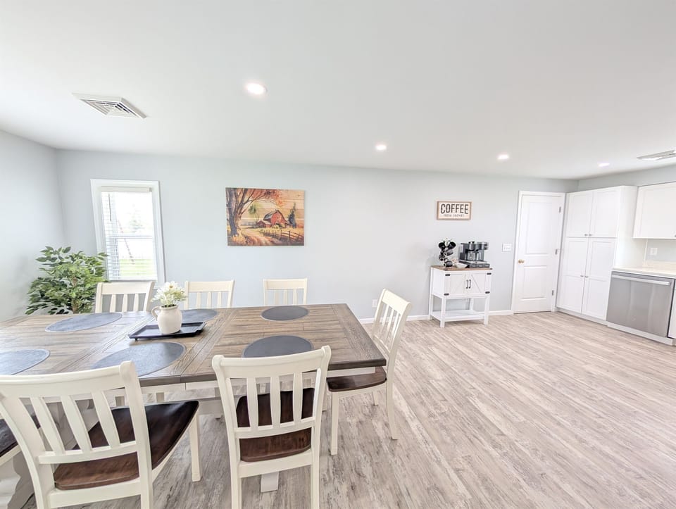 Our open dining and kitchen area are perfect for your group to create memories and enjoy a meal together.