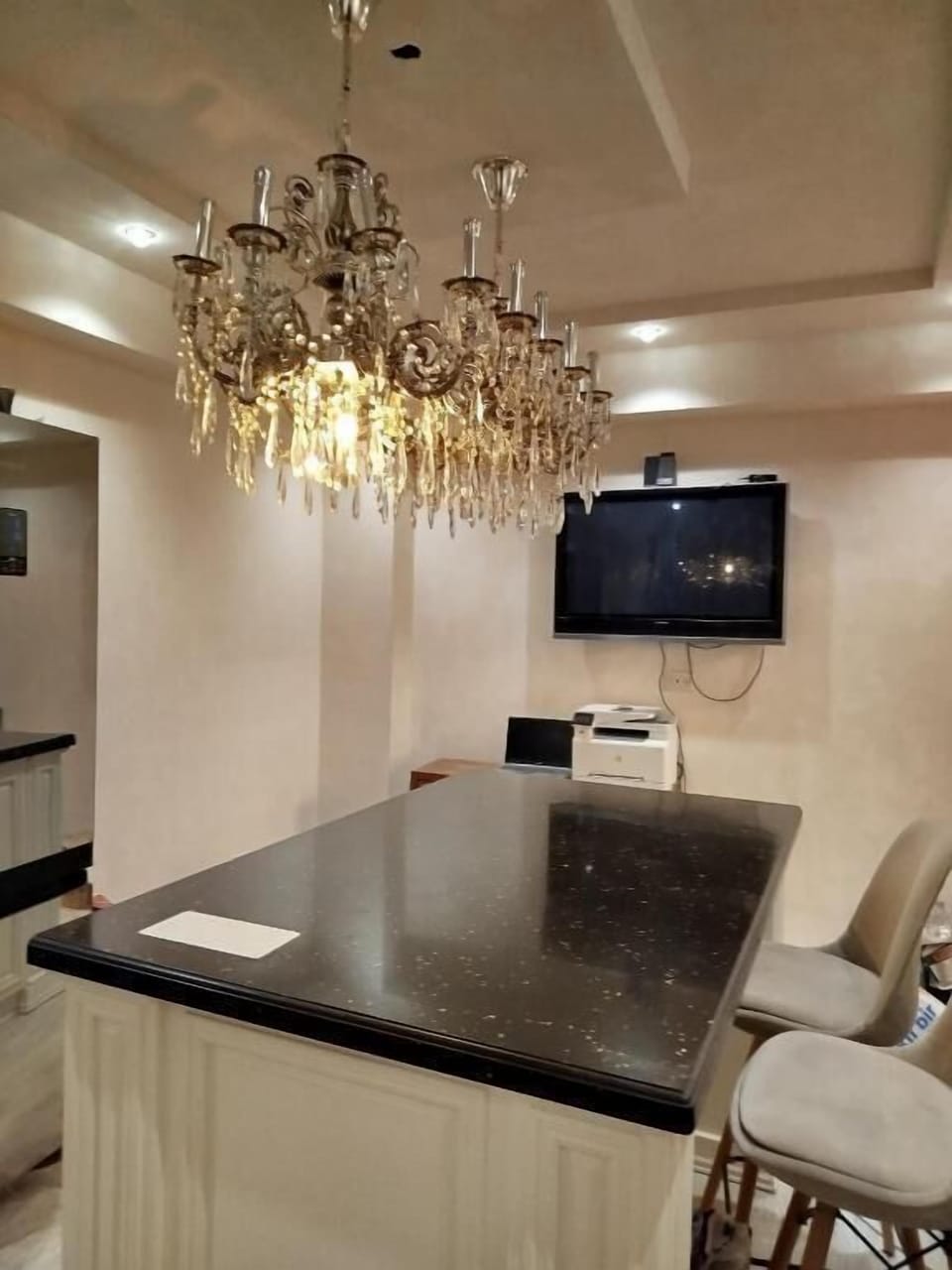 Electric kettle, griddle, spices, dining tables