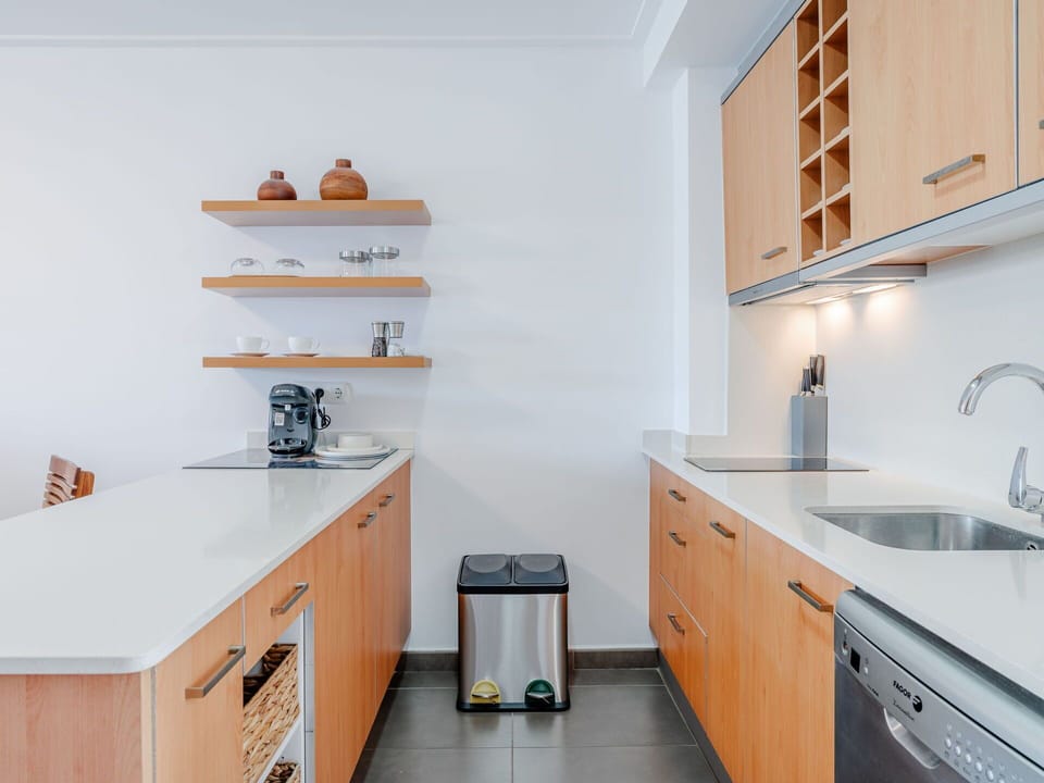 Countertop, Kitchen, Cabinetry, Interior Design, Flooring, Furniture, Wood, Kitchen Appliance, Floor, Home
