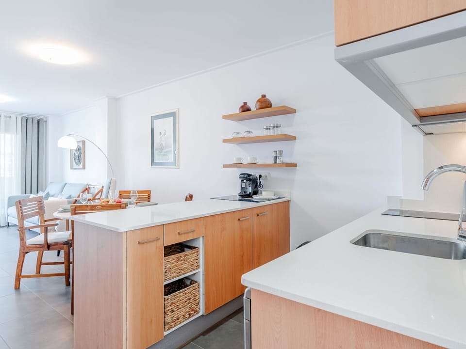 Kitchen, Countertop, Interior Design, Furniture, Flooring, Wood, Cabinetry, Floor, Kitchen Sink, Home