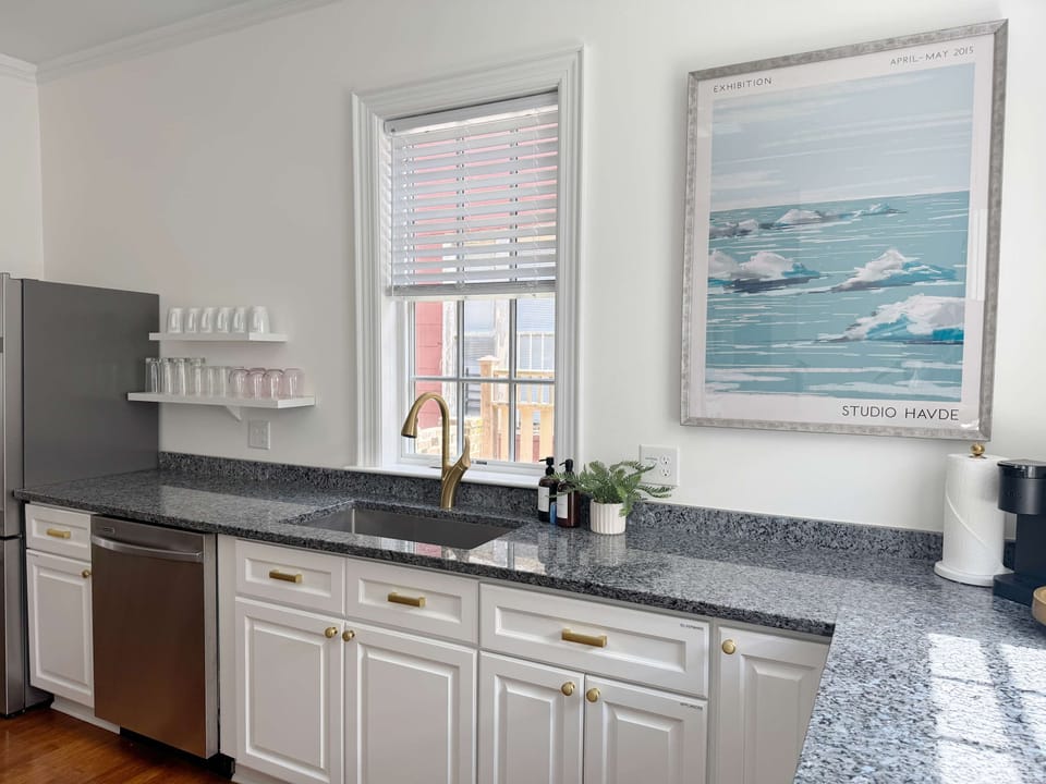 This kitchen has more than enough counter space to meal prep and cook any meal. 