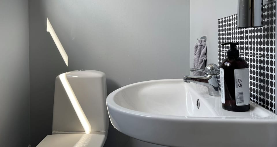 Shower, hair dryer, slippers, towels