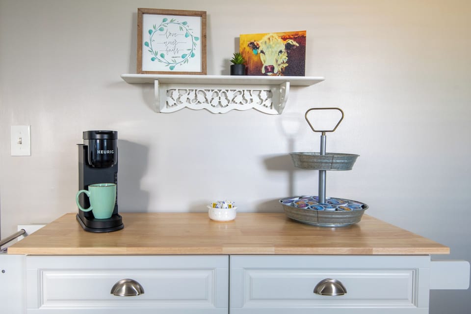 Convenient coffee and beverage station stocked with essentials for your morning routine