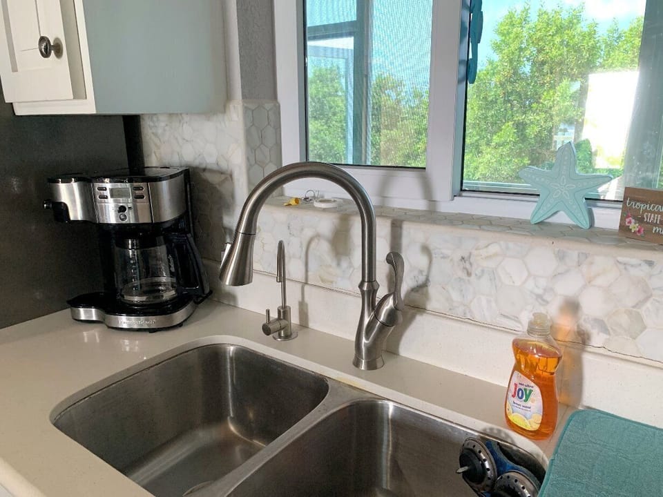 Deep double basins in kitchen work space