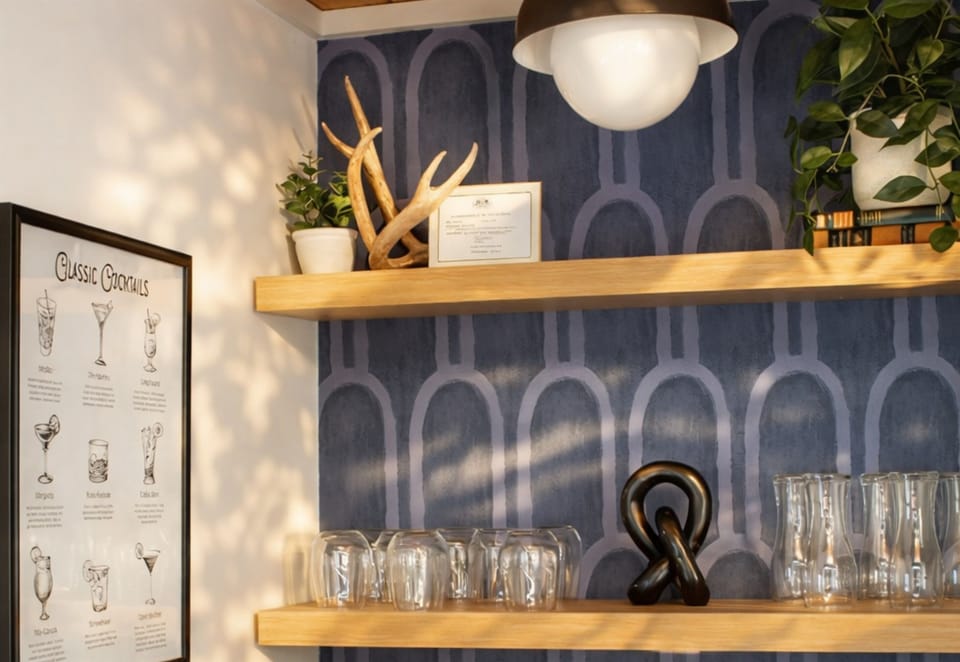 Whether you're mixing a cocktail or grabbing a quick glass of wine, this cute little bar nook is ready for happy hour, mountain style.