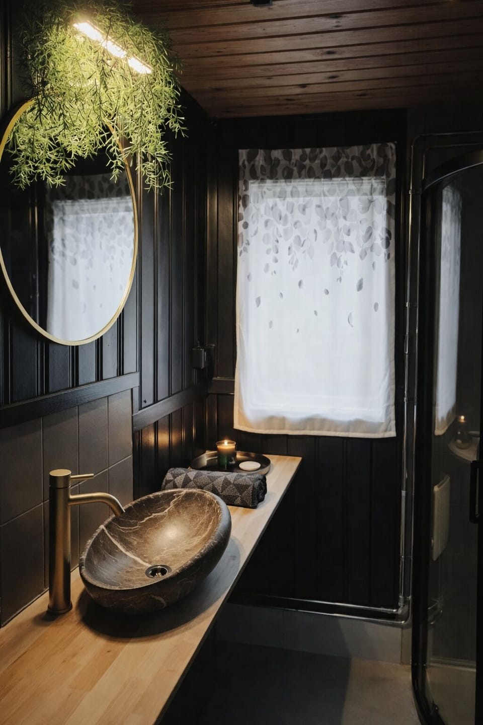 Shower, rainfall showerhead, hair dryer, slippers