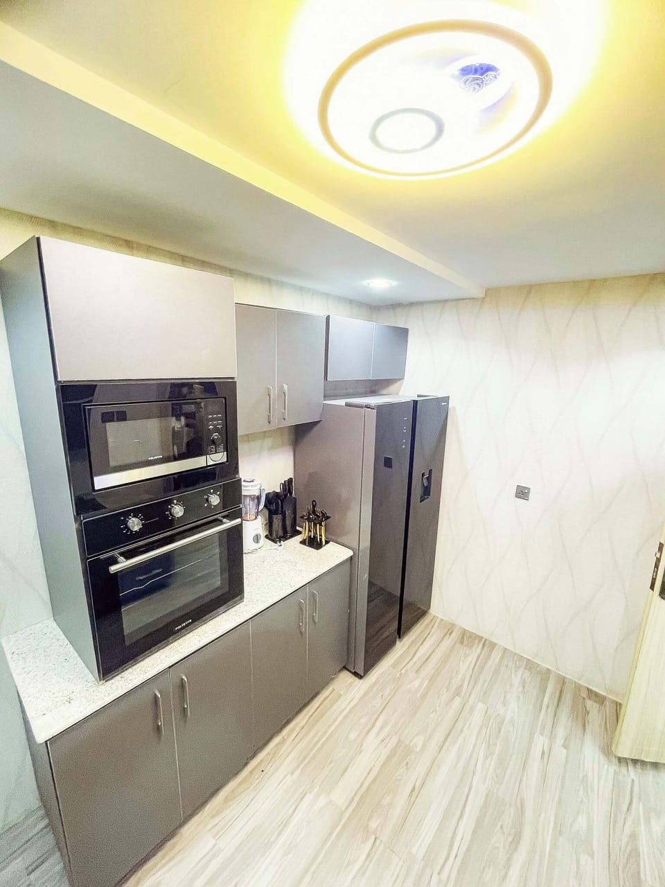 Family Apartment, Balcony, City View | Private kitchen | Fridge, microwave, oven, stovetop