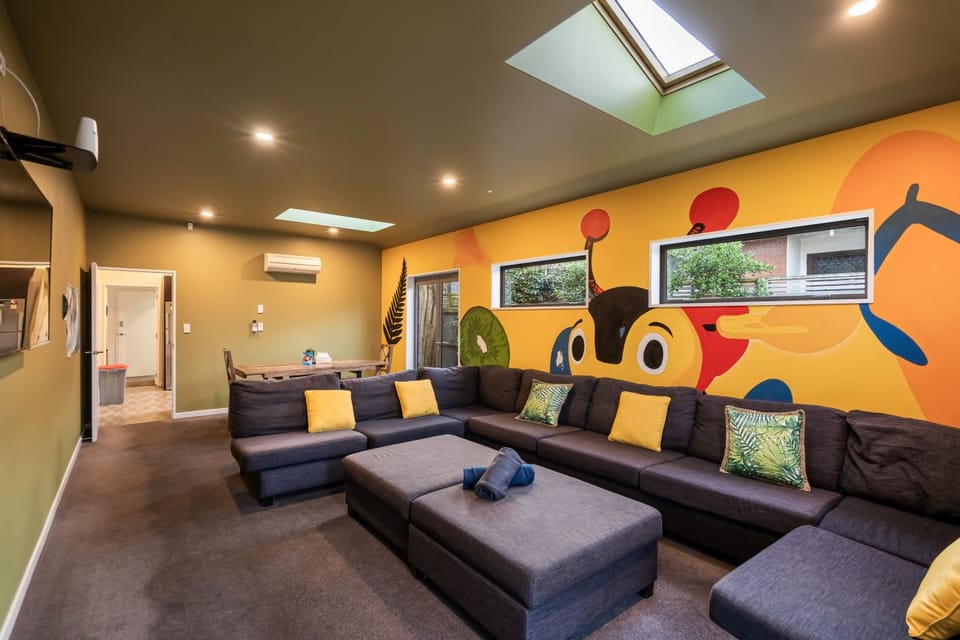 Lounge area with our Kiwiana handpainted Mural.
