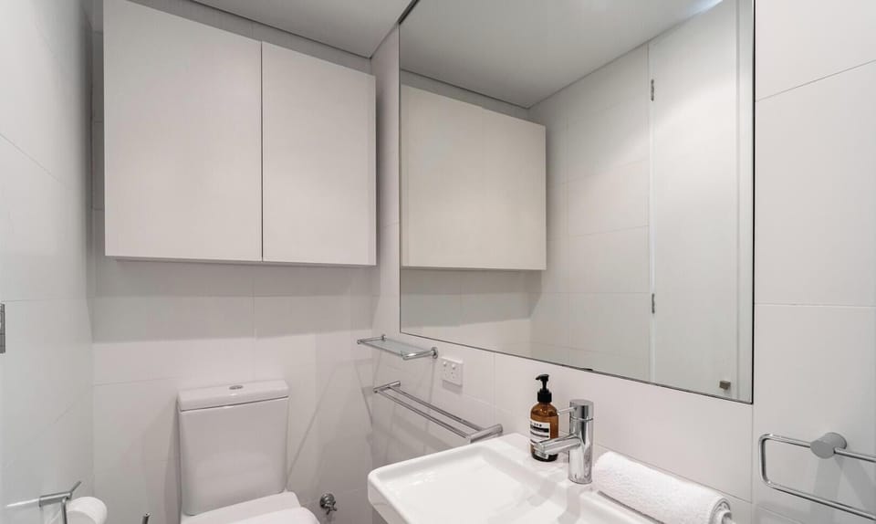 Bright and practical bathroom area