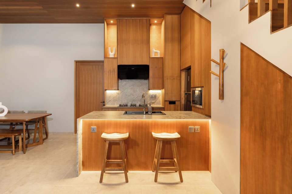Deluxe Villa, Balcony, Pool View | Private kitchen | Fridge, microwave, oven, stovetop