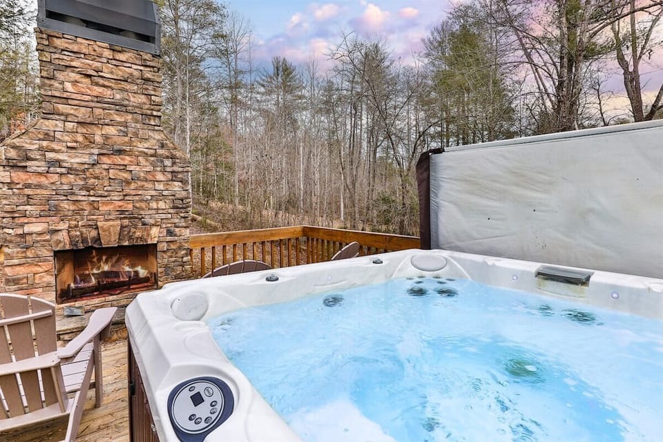 Hot tub and wood burning fireplace