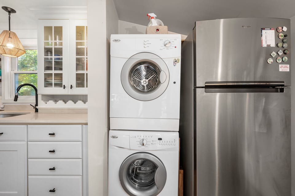Detergent is above the washer if you need it. 