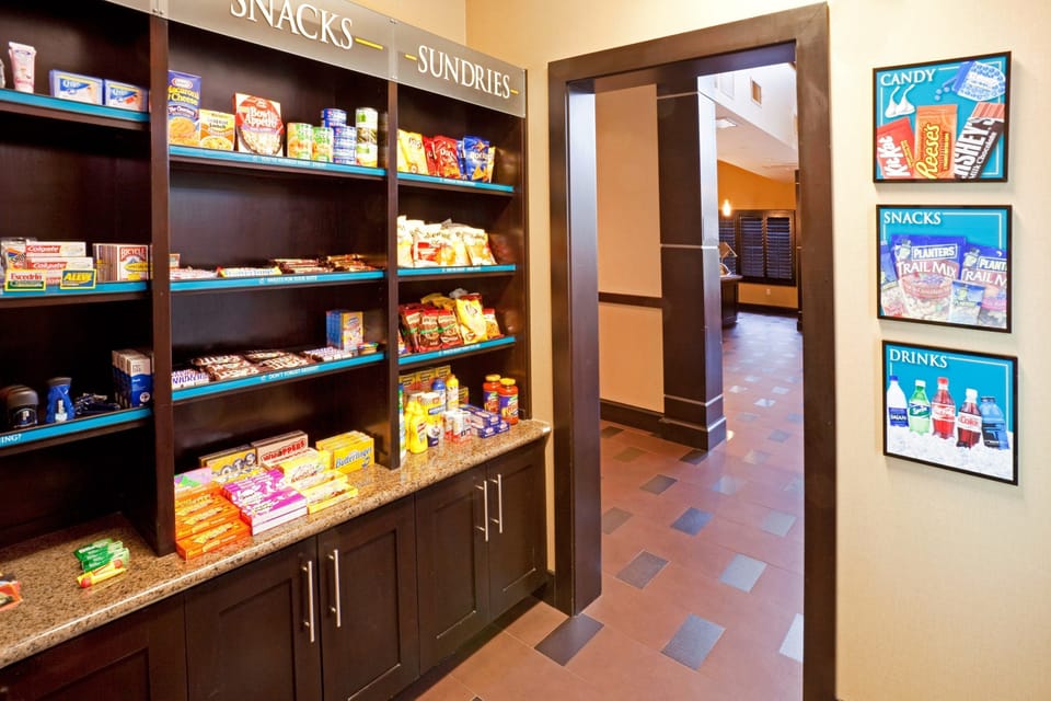 On-site sundries shop stocked with snacks and essentials.