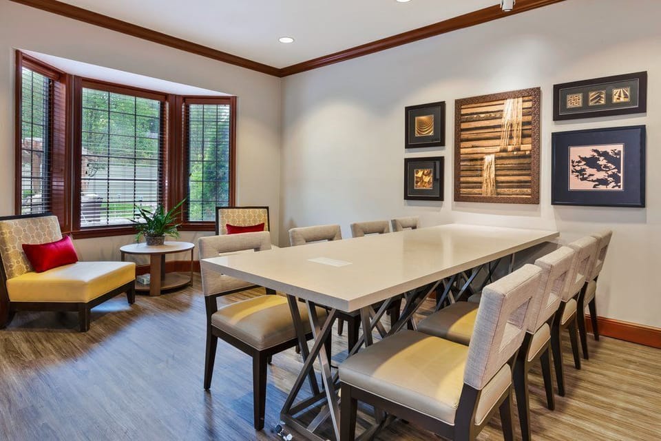Engage in collaborative meetings or casual gatherings in this stylish, well-lit space.