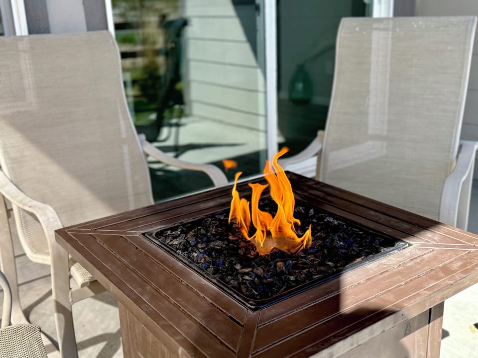 Outdoor patio with firepit.