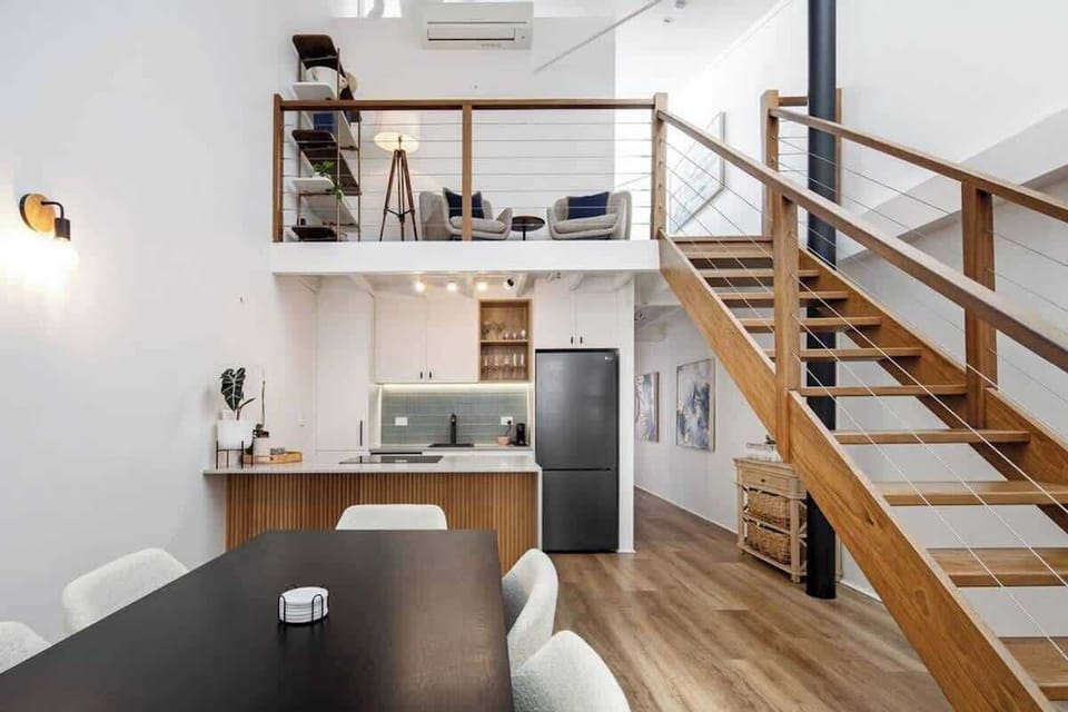 Large split-system Air-Con, Loft style - 1 bedroom + bathroom upstairs; 1 bedroom + bathroom downstairs...