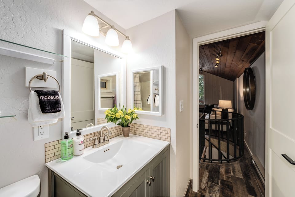 View from tub showing the staircase. Bathroom located on the main floor | Main Level