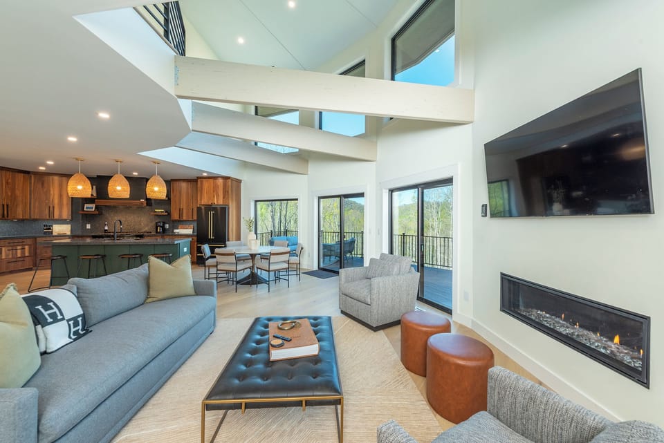 Living room with gas fireplace and Smart TV for streaming