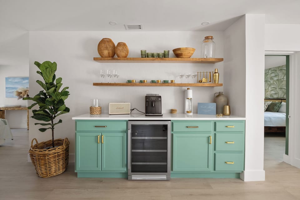 Breakfast/Wine Bar with espresso machine, soda machine, wine fridge, etc.