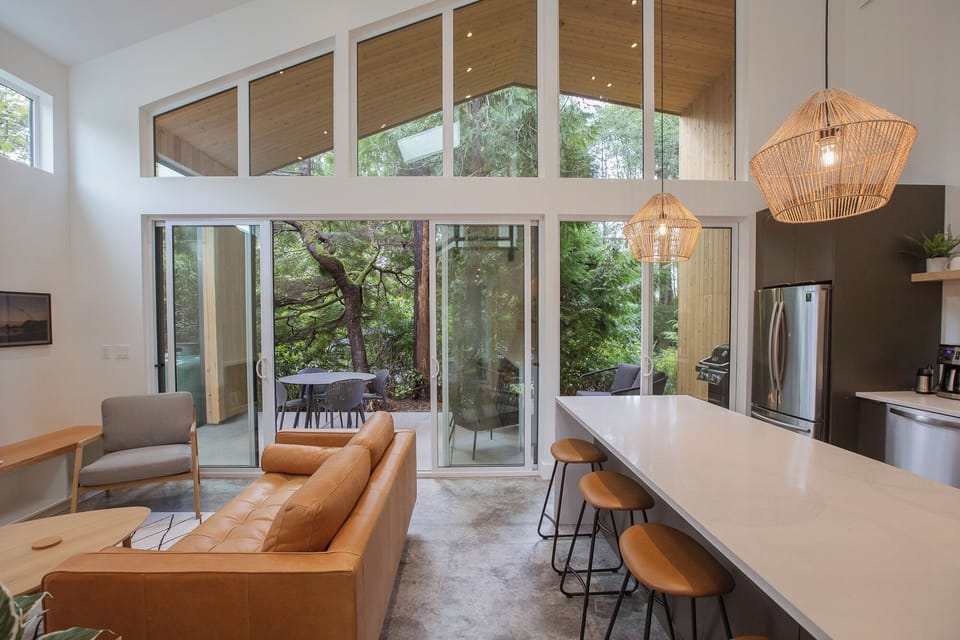 Bright open space with kitchen seating
