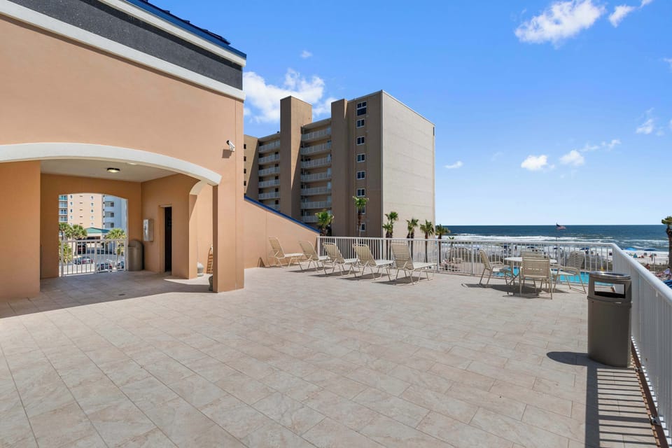 Patio overlooking the beachside pool