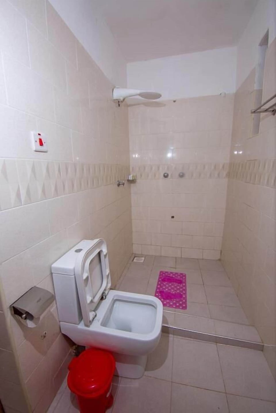 Shower, free toiletries, slippers, towels