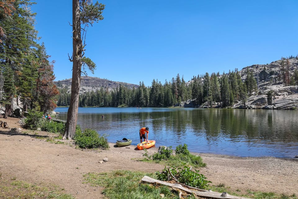 Kirkwood Lake is a peaceful alpine hideaway just 1 mile from the Kirkwood Mountain Resort, making it a quick and scenic drive or a refreshing walk. Tucked among pine trees and granite outcrops, this small but stunning lake is perfect for a day trip! 