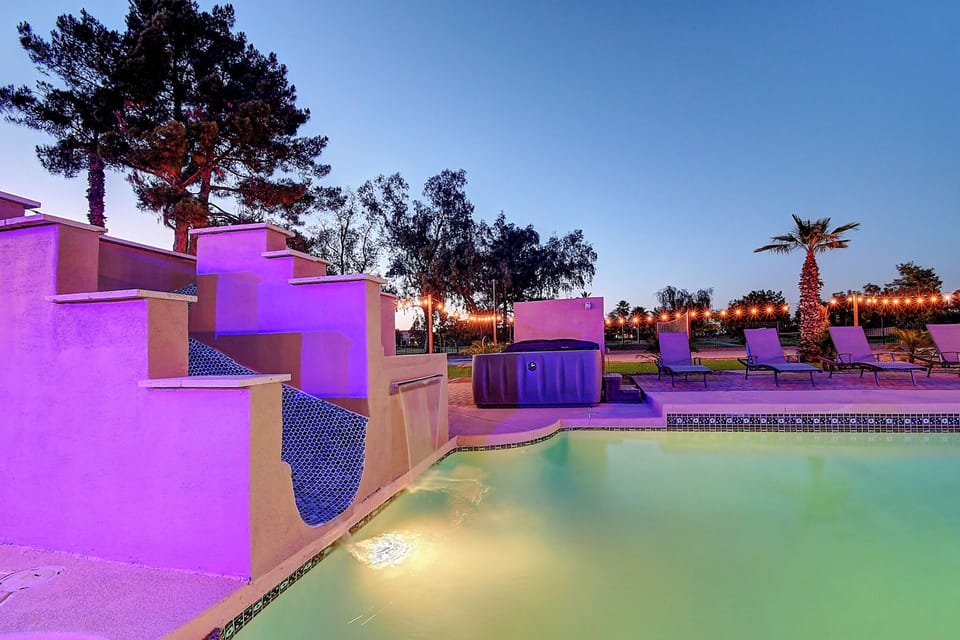 Big pool with custom made slide for the kids. 