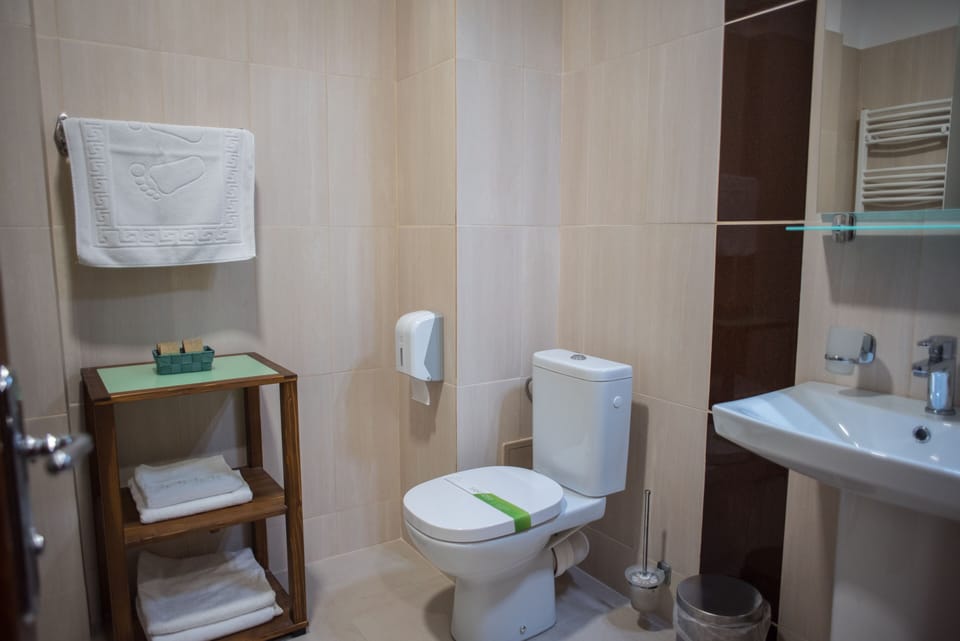 Shower, free toiletries, hair dryer, towels