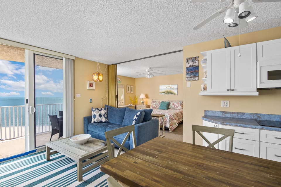 Privacy shade available to separate bedroom from living rom.