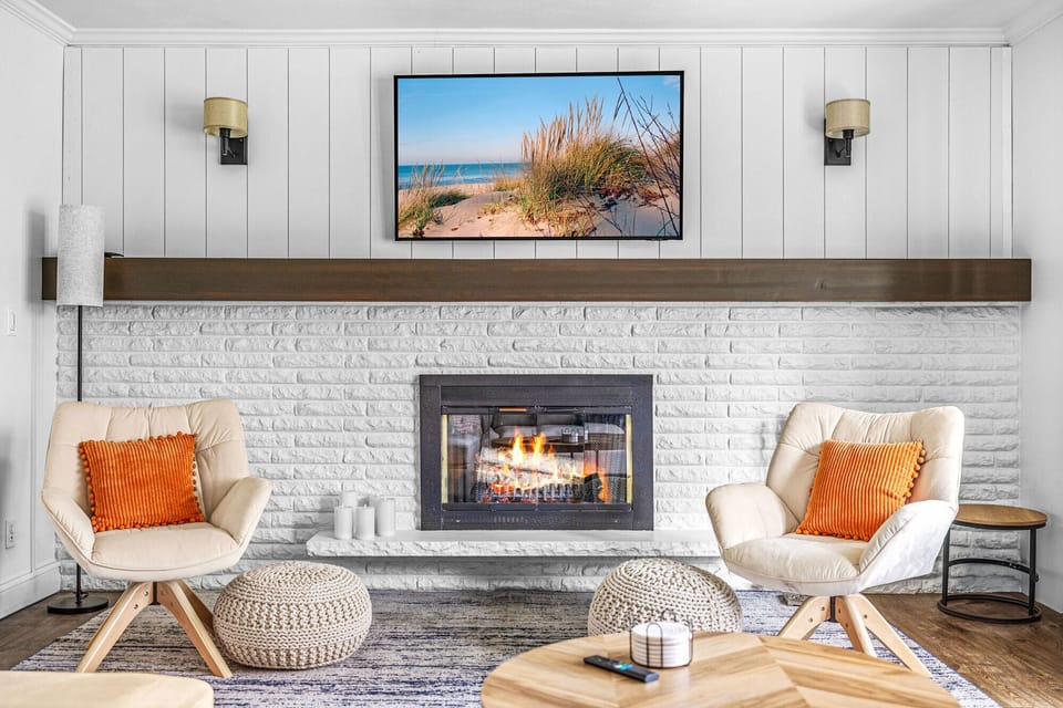 Our stylish lounge is perfect for relaxing days and movie nights by the fire.