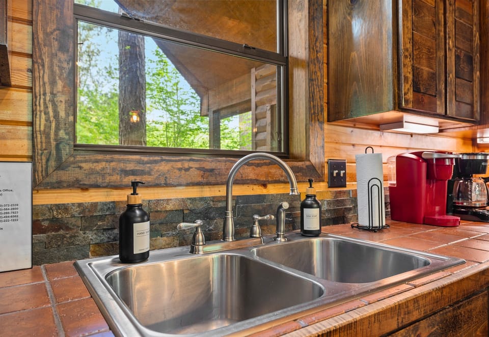 A simple, well-stocked sink setup makes cleanup a breeze after all your lakeside or hiking adventures.