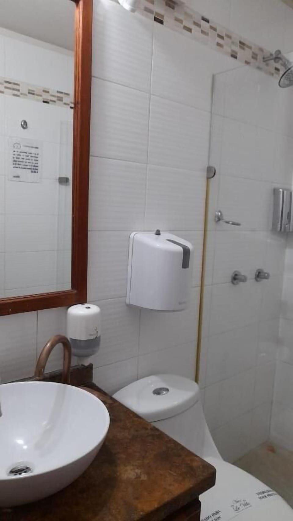 Shower, towels, soap, toilet paper