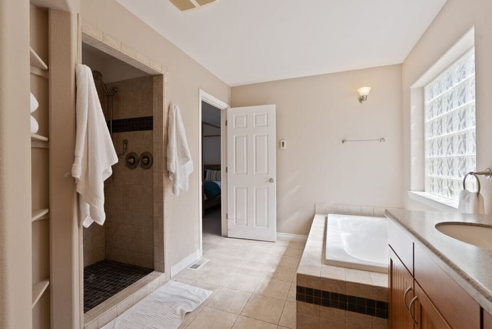 Step into this spacious shower