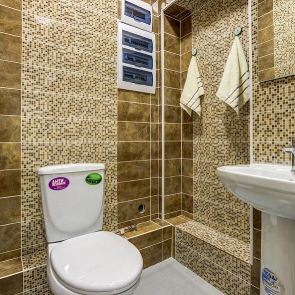 Shower, towels, soap, shampoo