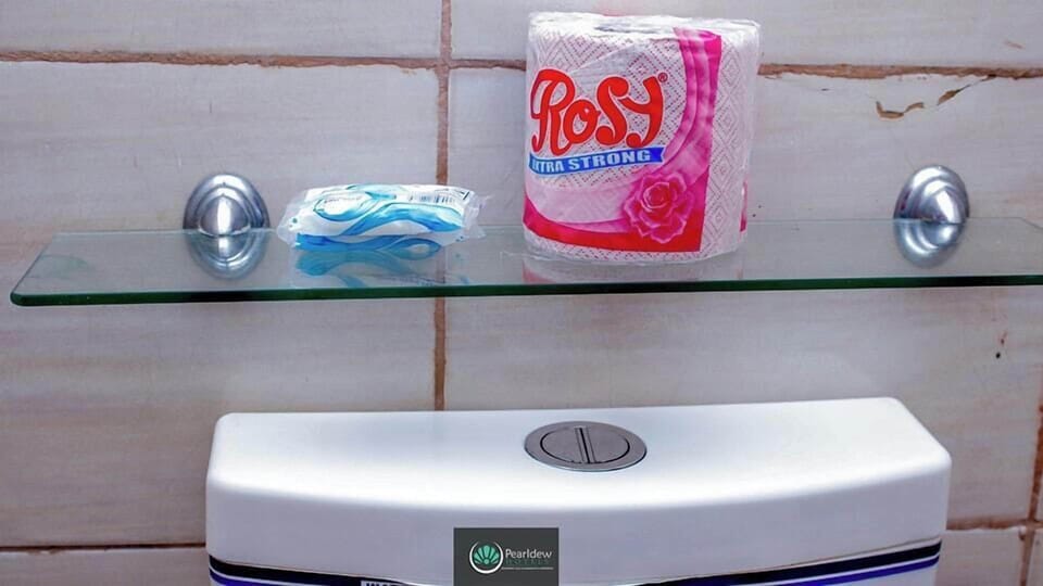 Shower, free toiletries, slippers, towels