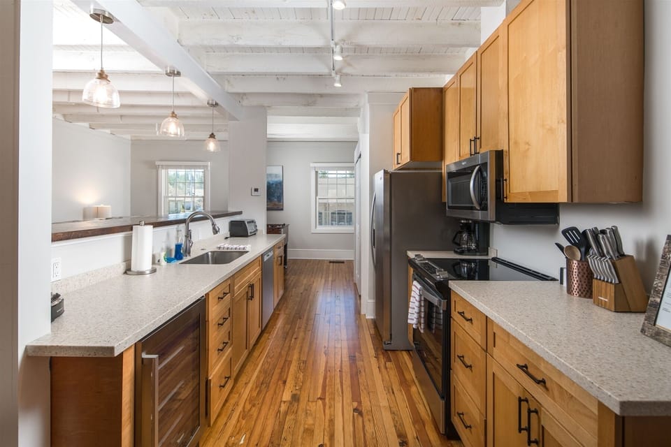 Spacious galley kitchen.